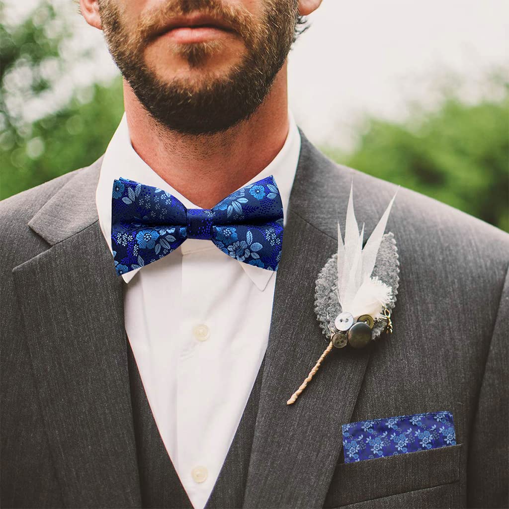GUSTAVE Men's Bow Tie-Floral Jacquard Bow Tie Set Pocket Square Exquisite Collection (Blue) GUSTAVE Men's Bow Tie-Floral Jacquard Bow Tie Set Pocket Square Exquisite Collection (Blue)